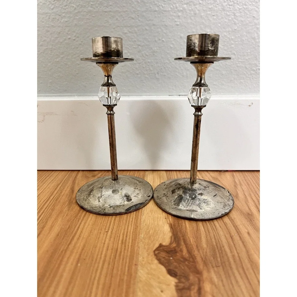 Vintage Pair of‎ Brass (?) Candle Stick Holders 6